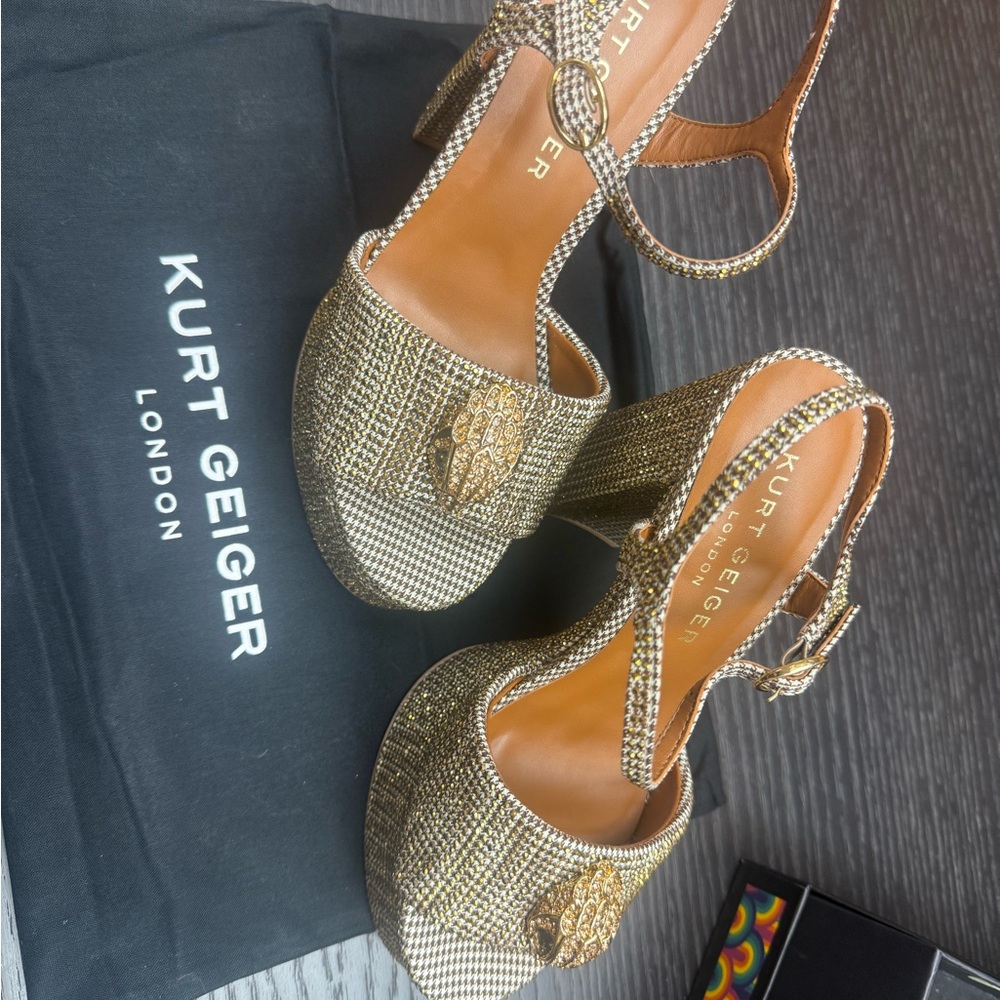 Kurt Geiger Gold Metallic Platform Block Heel ❤️❤️❤️ - Picture 4 of 17